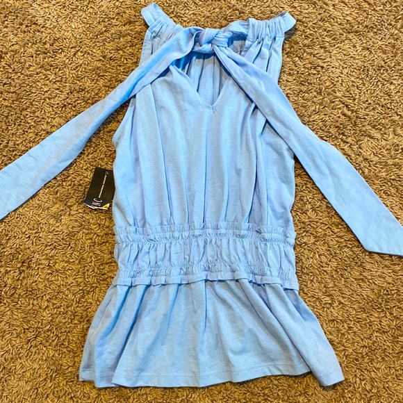 INC NWT Baby blue extra small XS halter top thick elastic waistband tie at neck - Picture 3 of 8